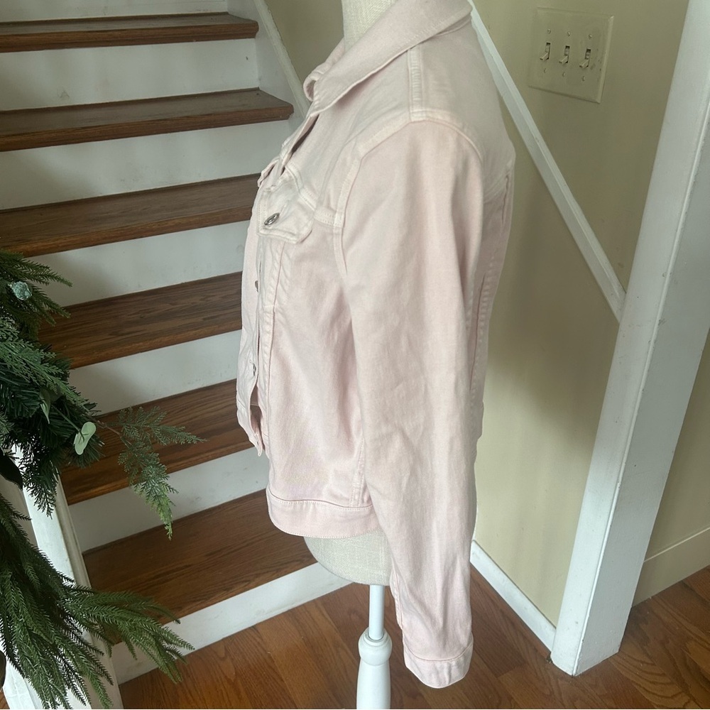 MICHAEL KORS Long Sleeve Large Pink Logo Hardware Stretch Denim Jacket Feminine - Picture 2 of 12